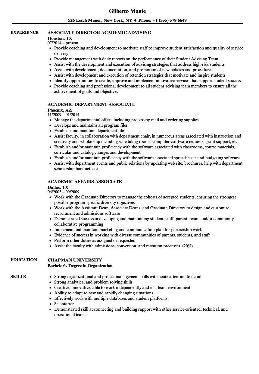 Academic Associate Resume Samples  Velvet Jobs