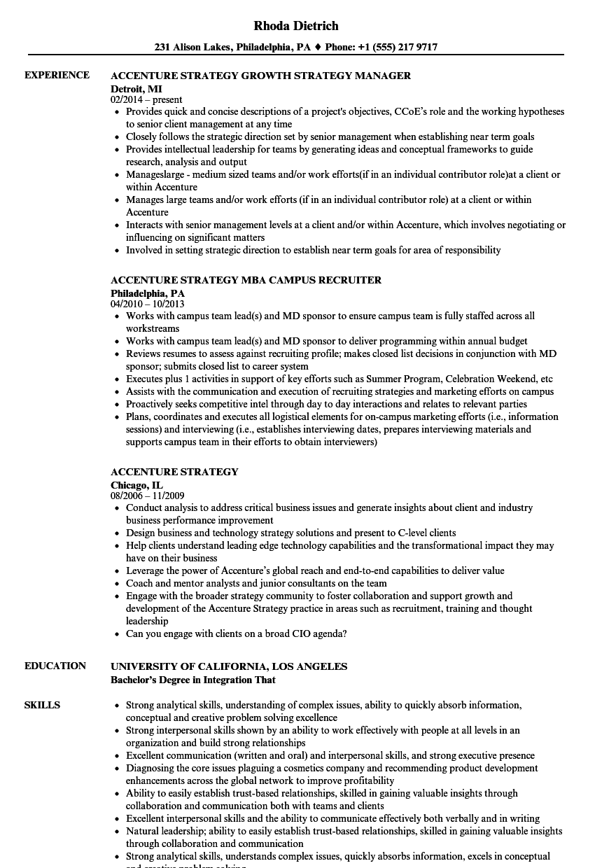 accenture strategy resume samples