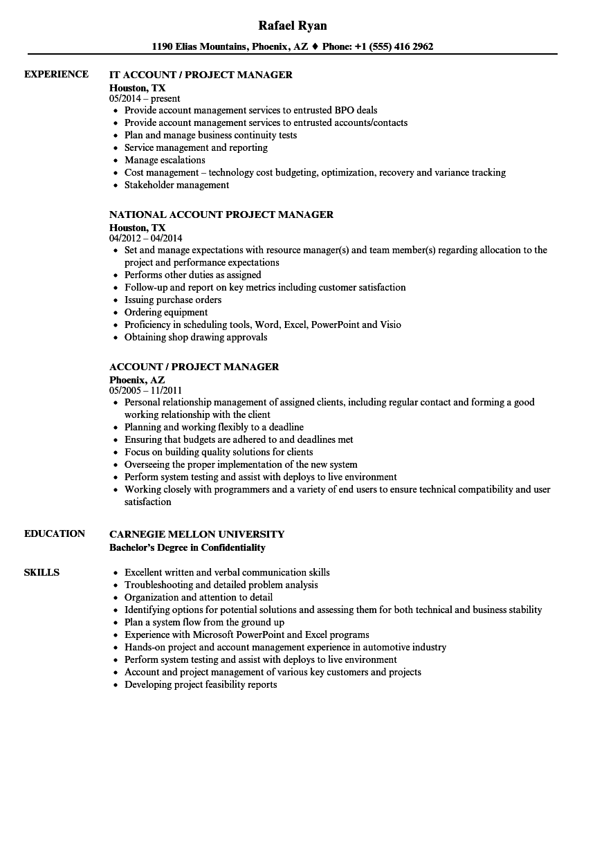 Account Project Manager Resume Samples Velvet Jobs