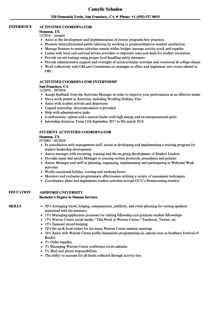 how to write an activities resume