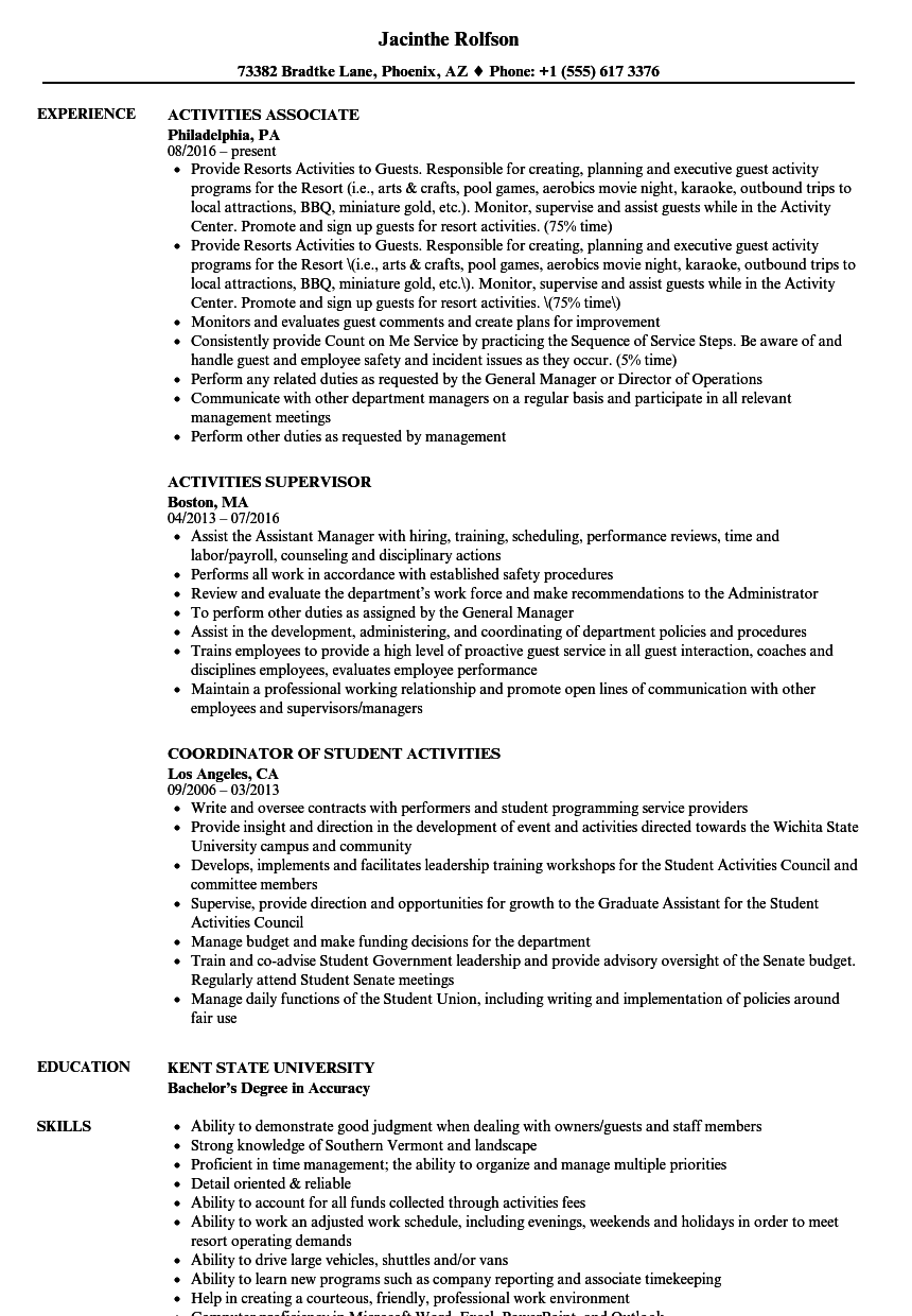 how to write an activities resume