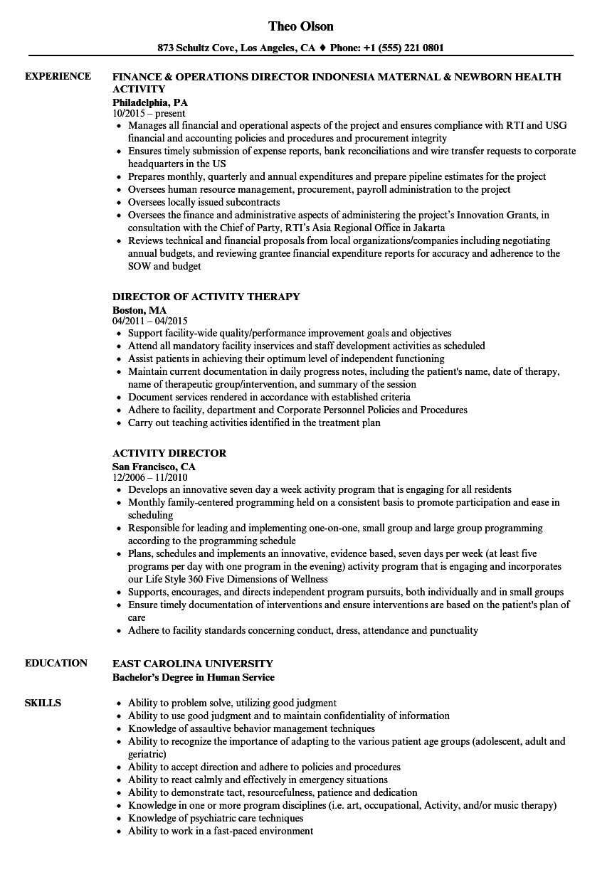 resume examples activities