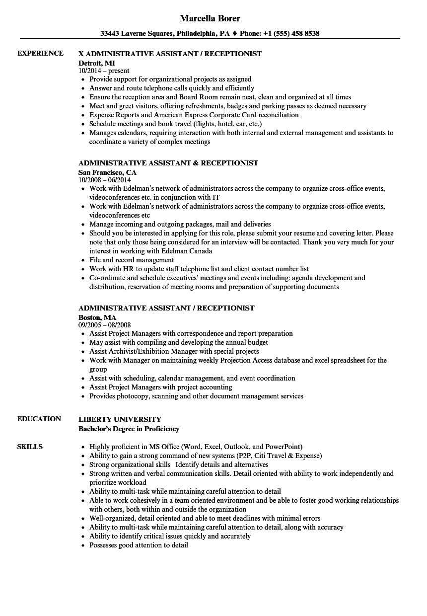 Administrative Assistant Receptionist Resume Samples Velvet Jobs