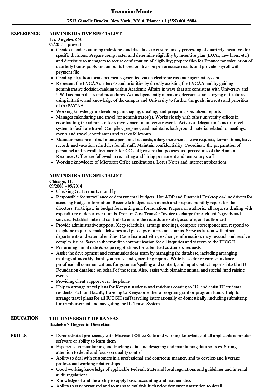 administrative specialist resume sample