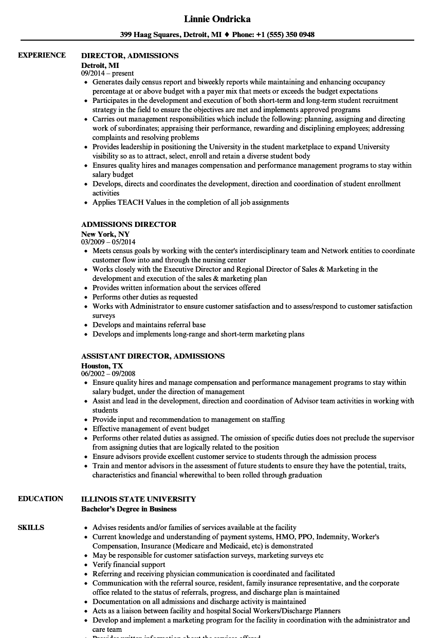 Resume for universities admission