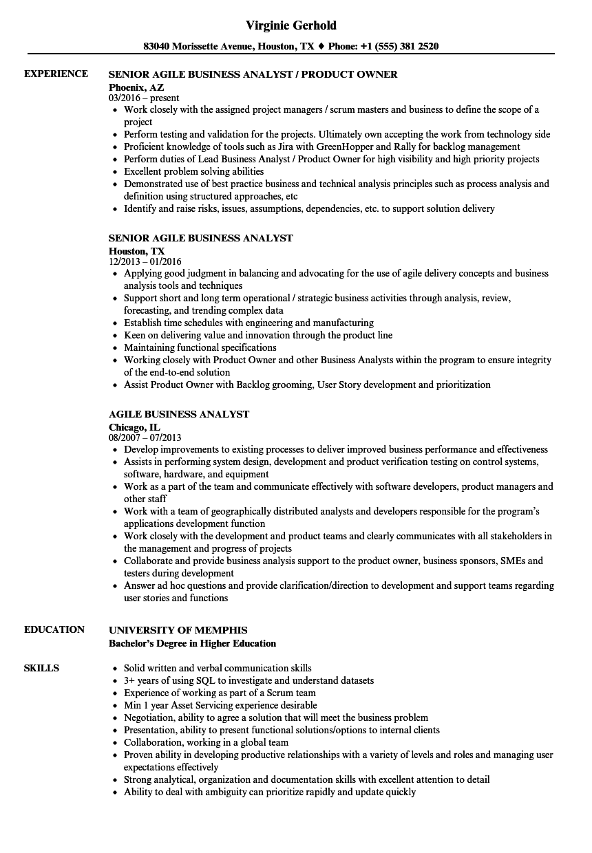 Image result for agile business analyst resume