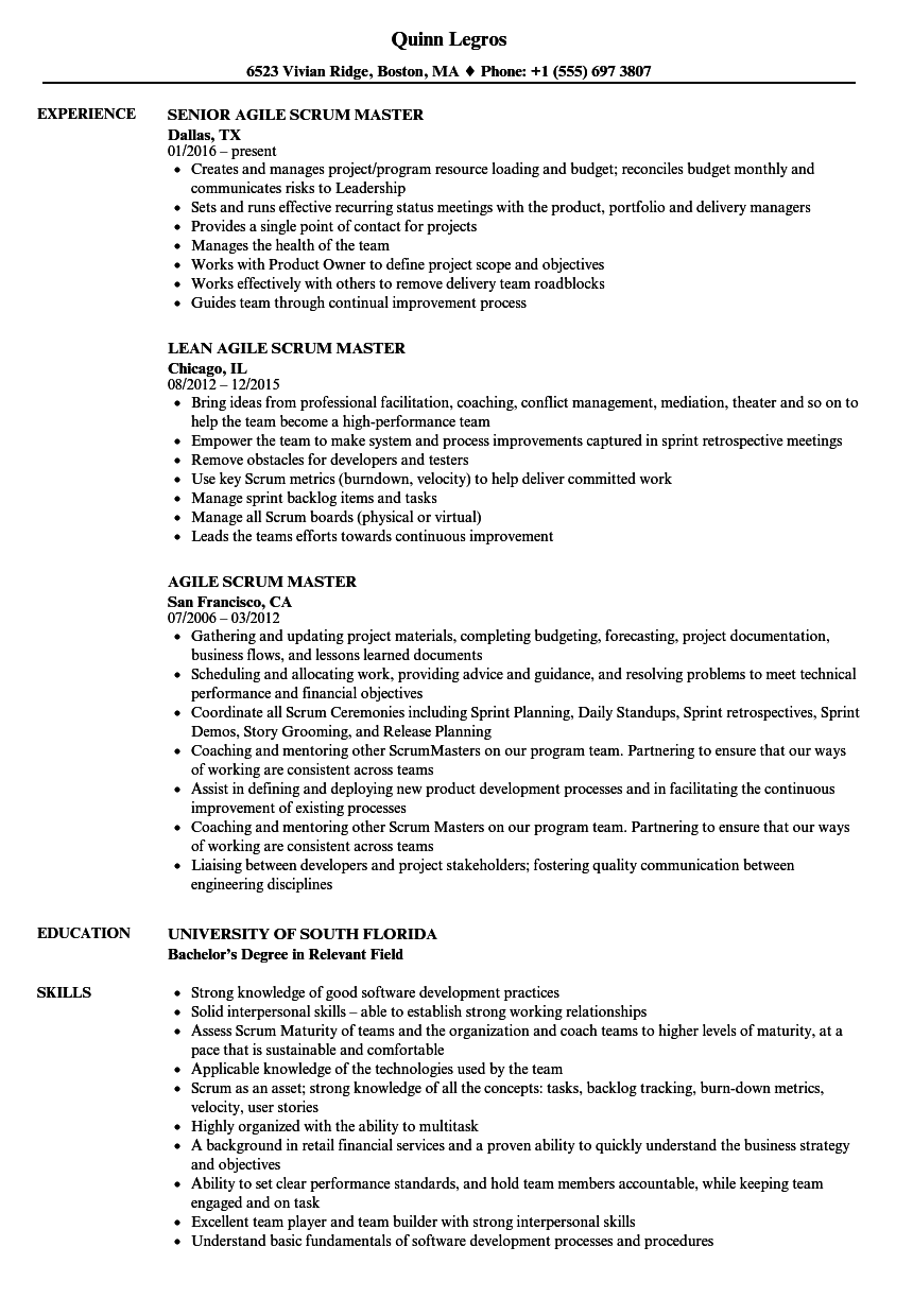 Scrum Master Resume Example - Resume Sample (665 x 959 Pixel)
