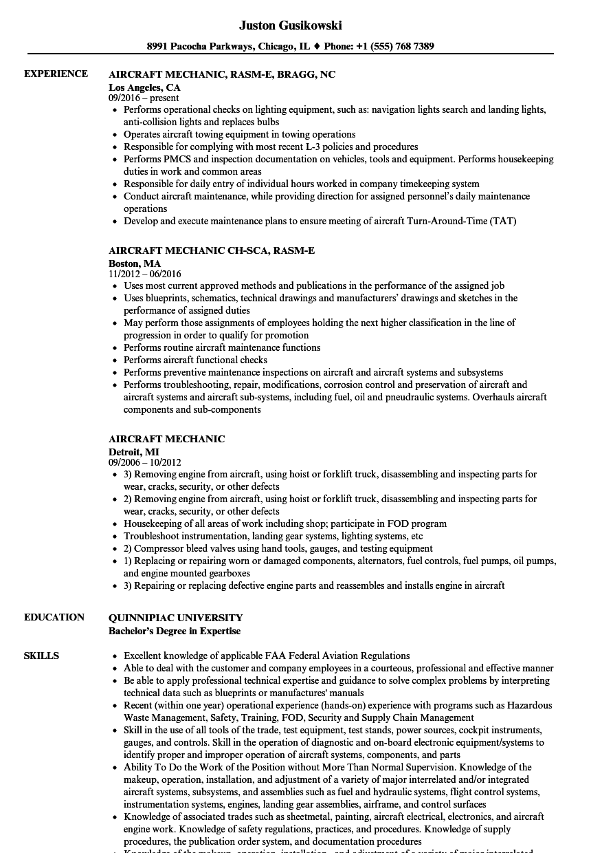 Aircraft Mechanic Resume Samples Velvet Jobs