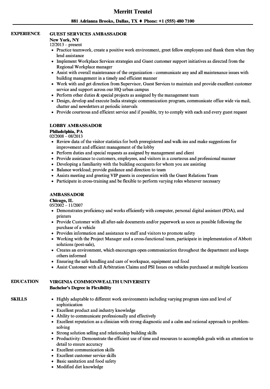 resume sample for embassy job