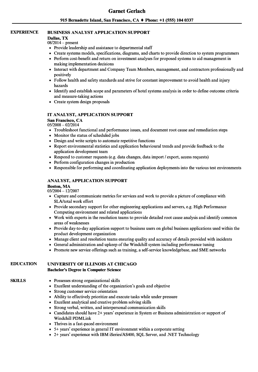 application support analyst sample resume