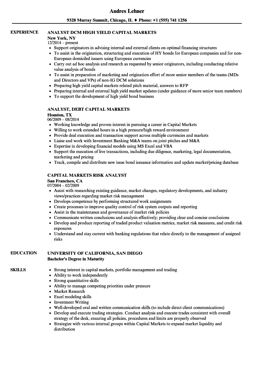 sample resume capital market business analyst