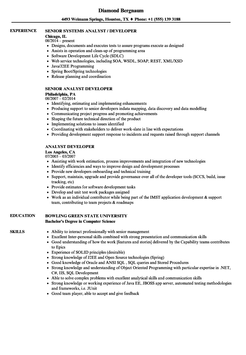 Analyst Developer Resume Samples Velvet Jobs