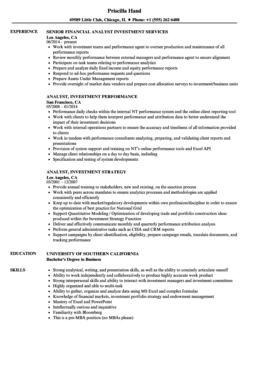 investment decision resume bullet