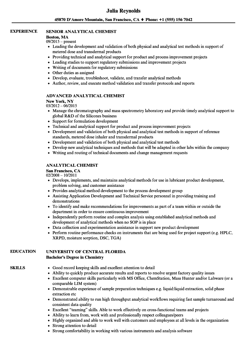 Analytical Chemist Resume Samples  Velvet Jobs