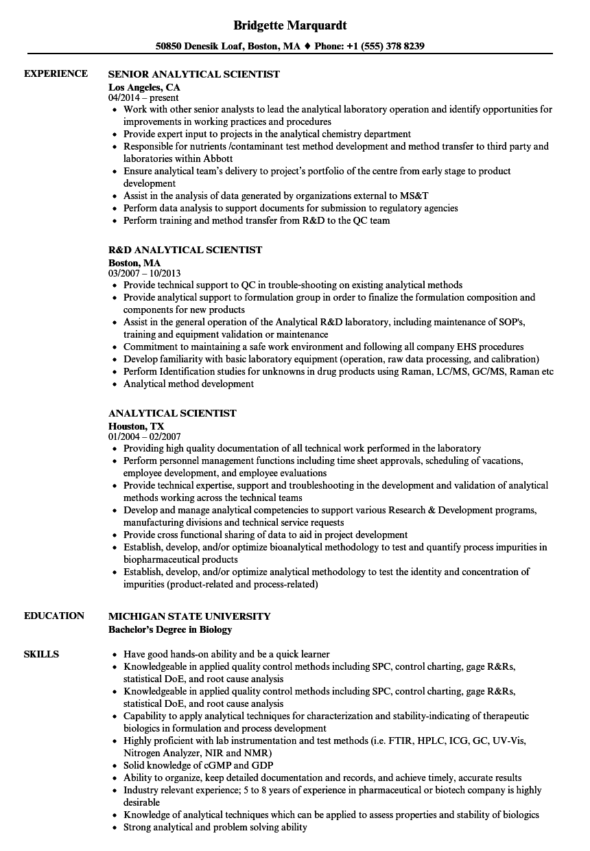 Analytical chemistry cv sample June 2020