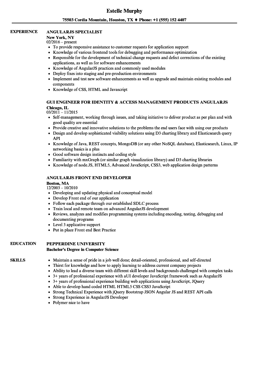 Angularjs Resume Samples Velvet Jobs