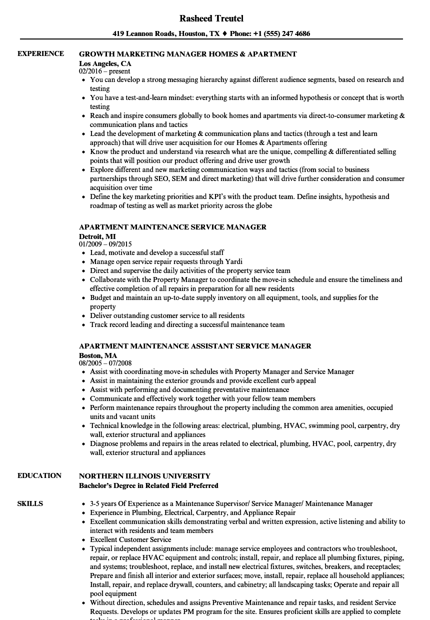 Apartment Manager Resume Samples  Velvet Jobs