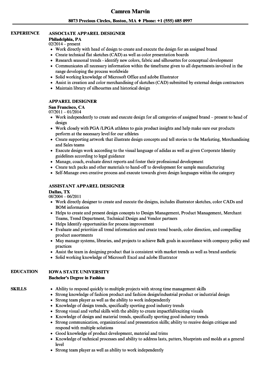 Apparel Designer Resume Samples Velvet Jobs Apparel Designer Resume Samples Velvet Jobs