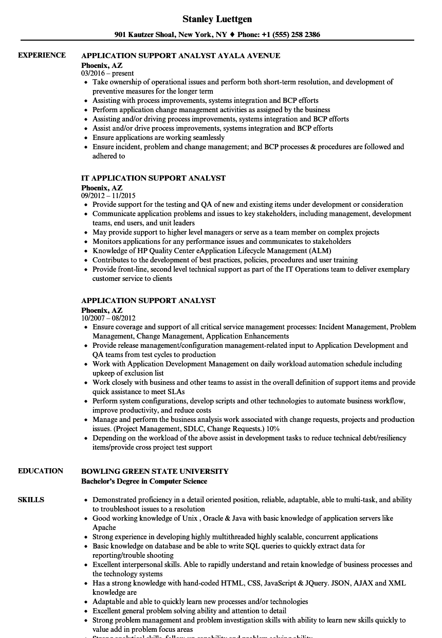 application support analyst resume