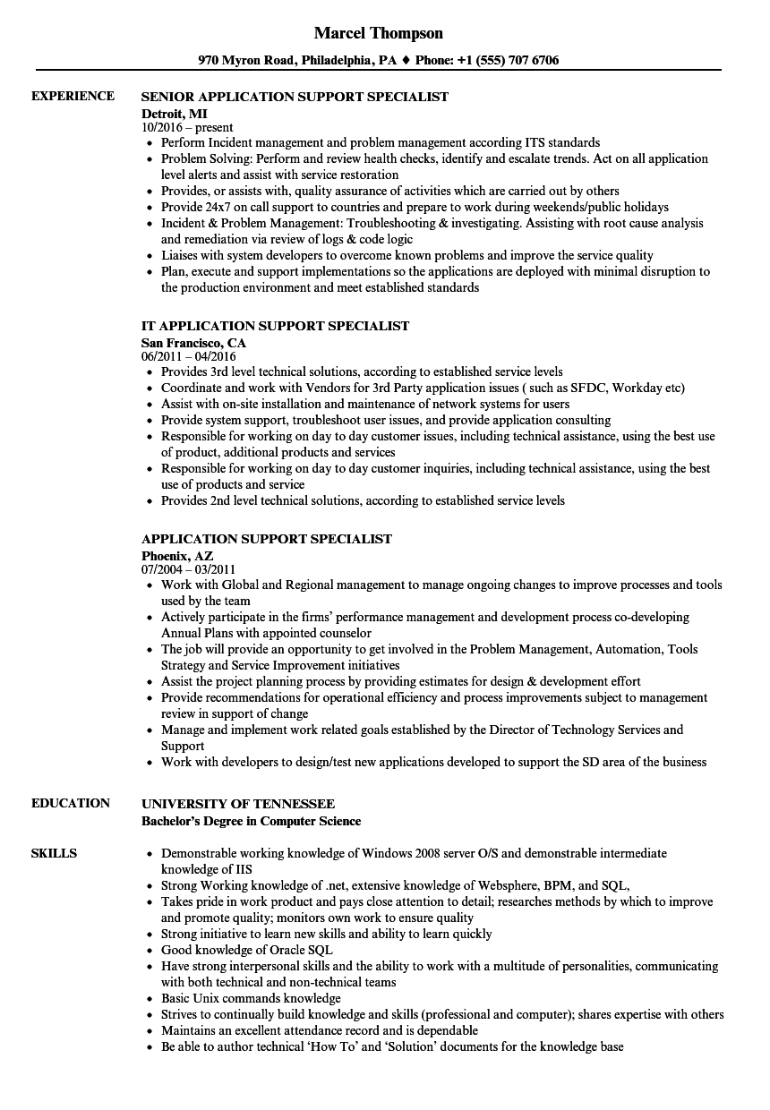 Application Support Specialist Resume Samples Velvet Jobs