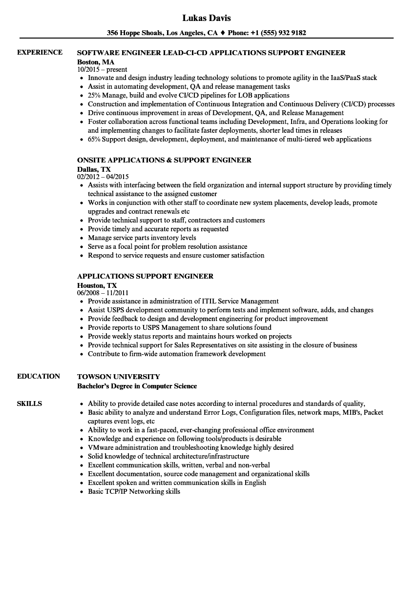 application support engineer resume download