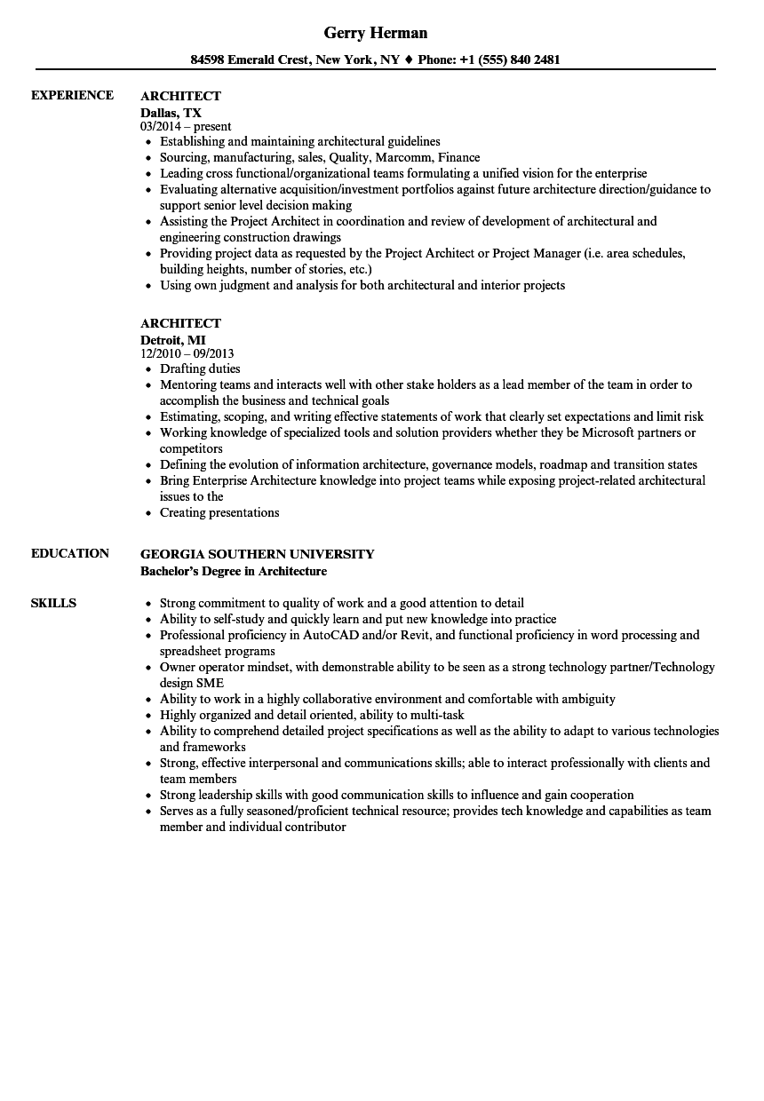 Architect Resume Samples | Velvet Jobs