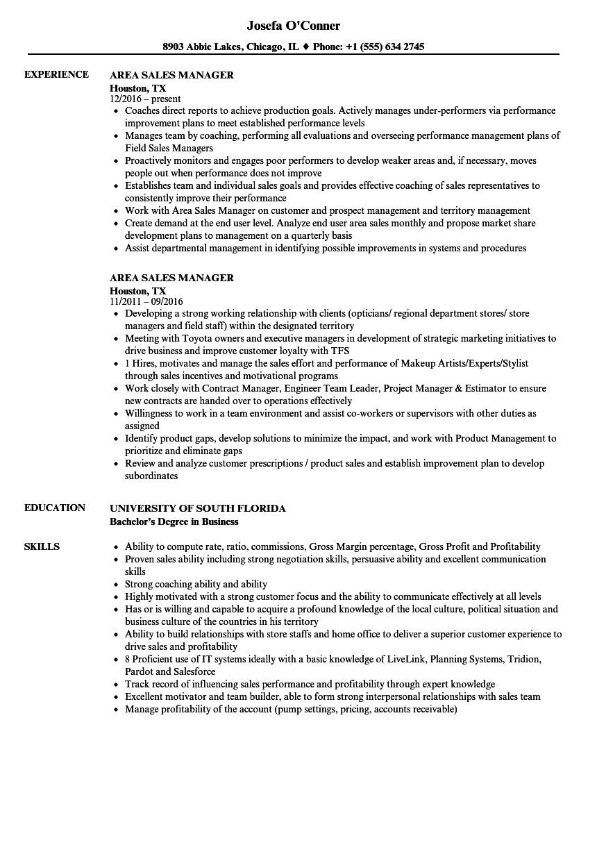 sample resume for area sales manager in fmcg