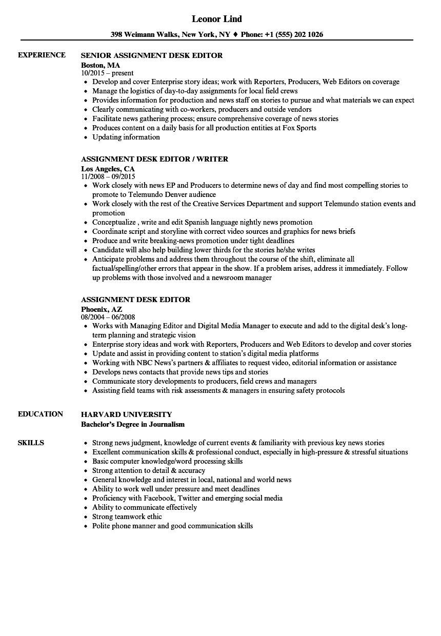 assignment editor resume