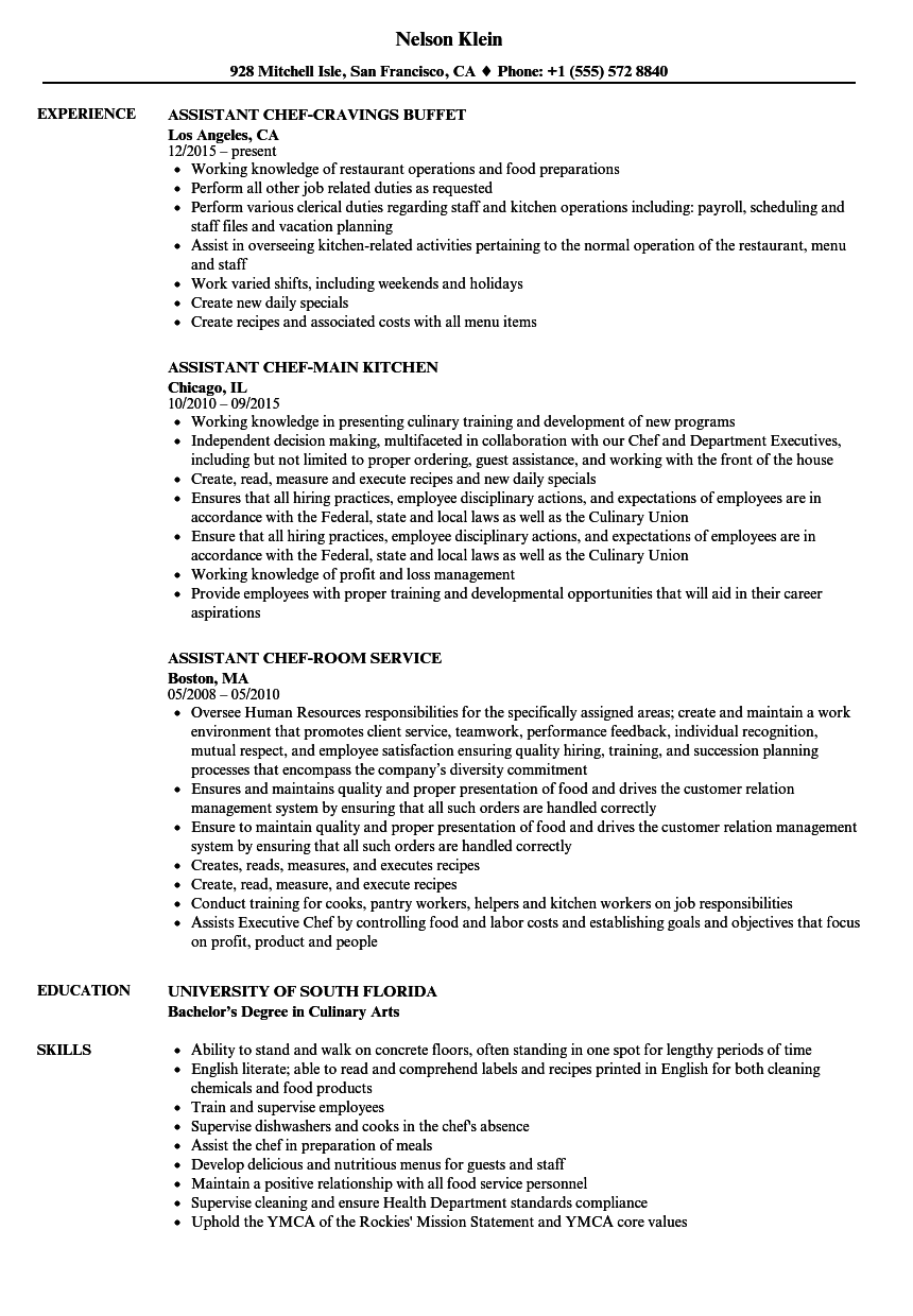 Assistant Chef Resume Samples Velvet Jobs