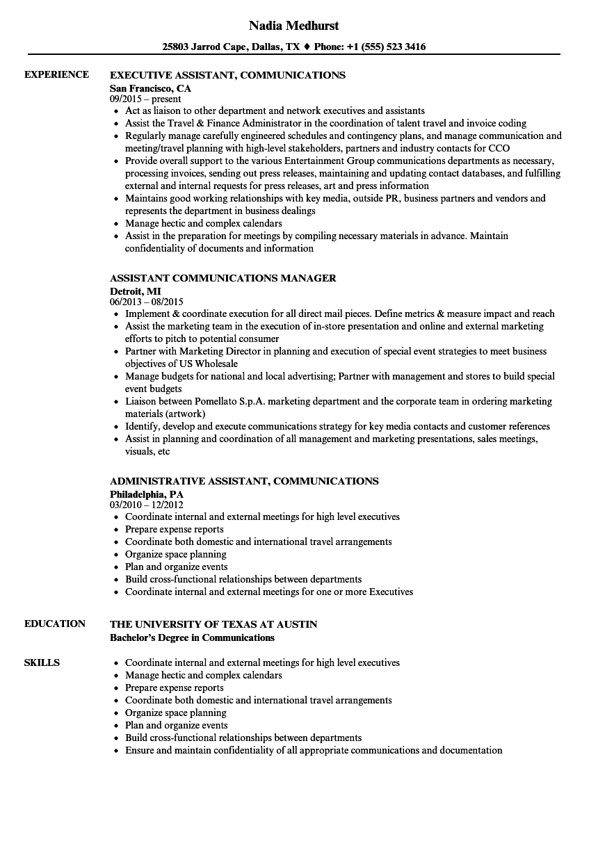 communication assistant job description resume