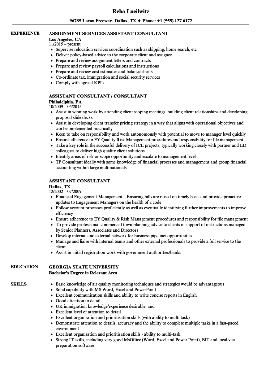 Assistant Consultant Resume Samples Velvet Jobs