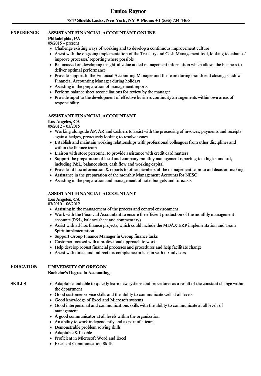 assistant account sample resume