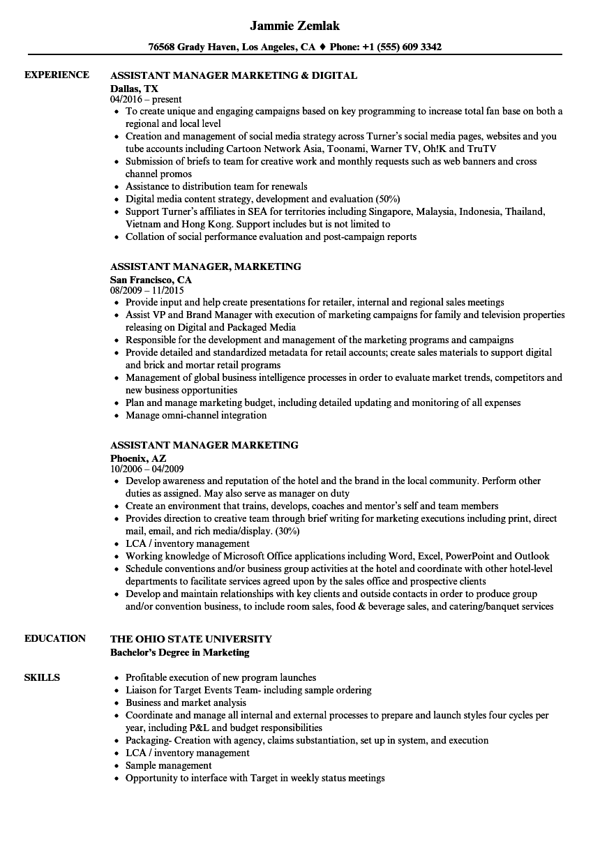 marketing assistant responsibilities for resume