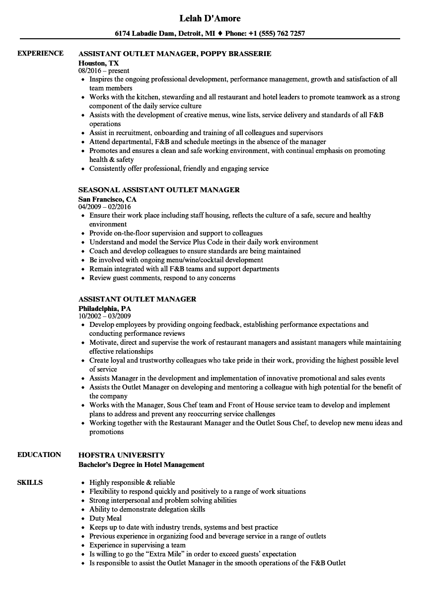 hotel assistant general manager job description sample