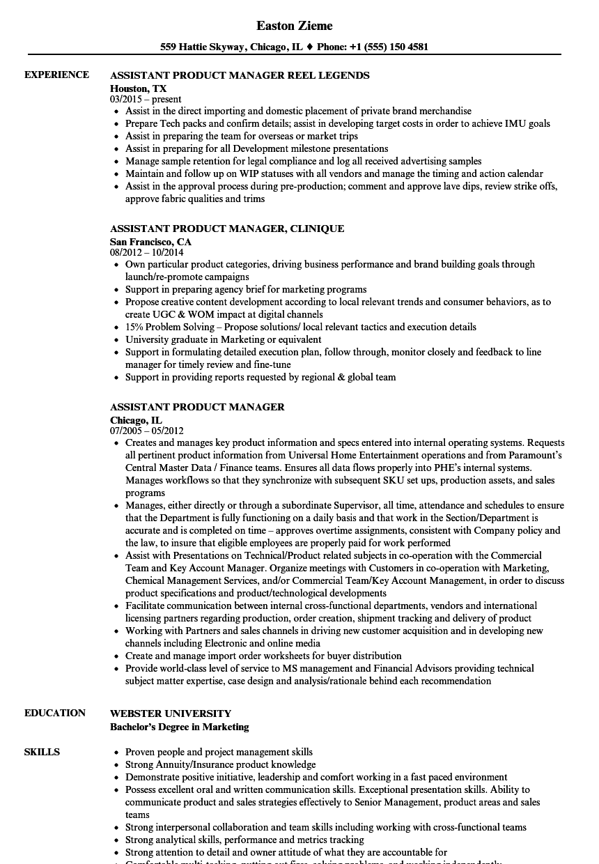 assistant product manager resume samples