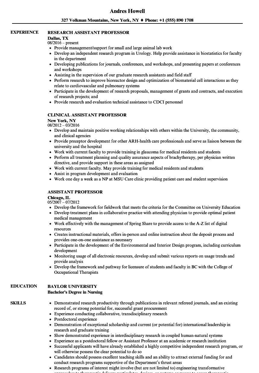 Assistant Professor Resume Samples | Velvet Jobs