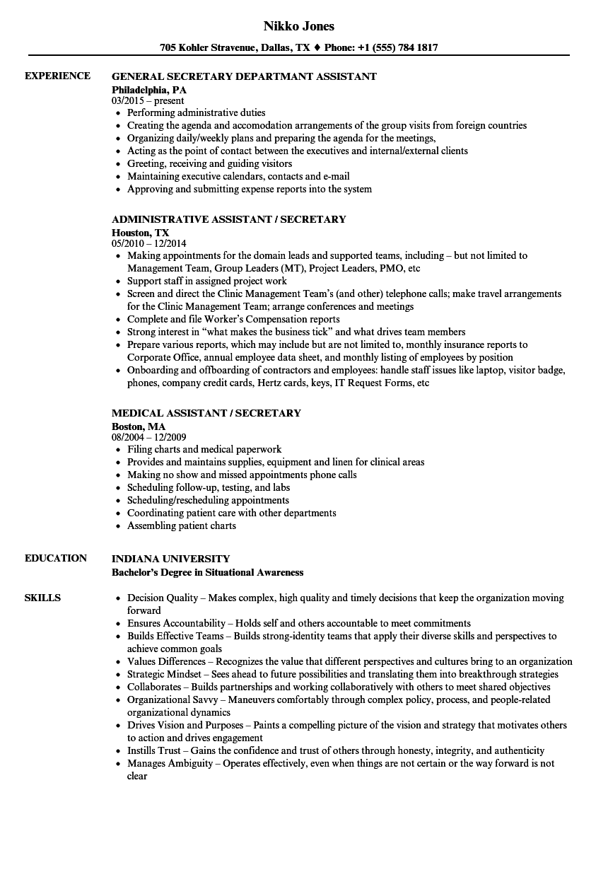 Executive secretary resume samples June 2020