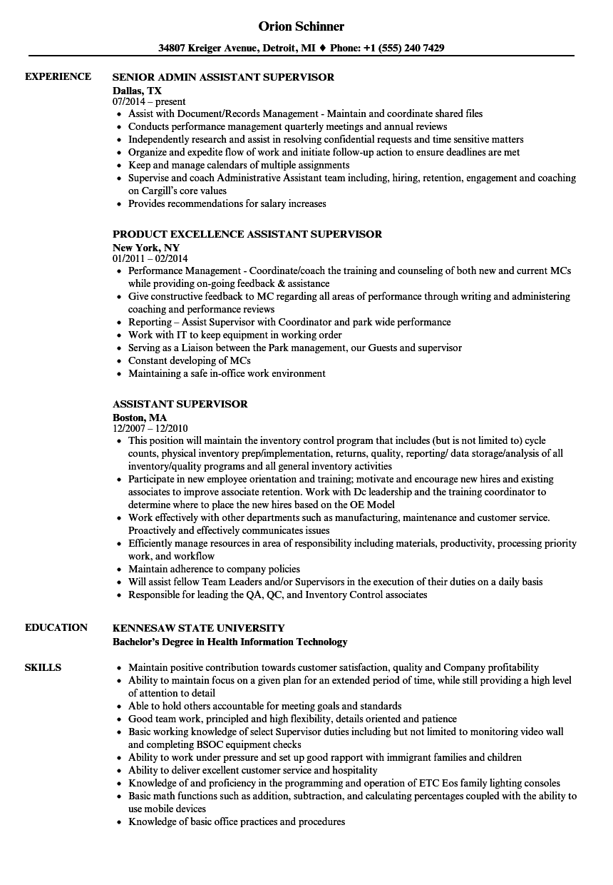 Assistant Supervisor Job Description Workable Executive 