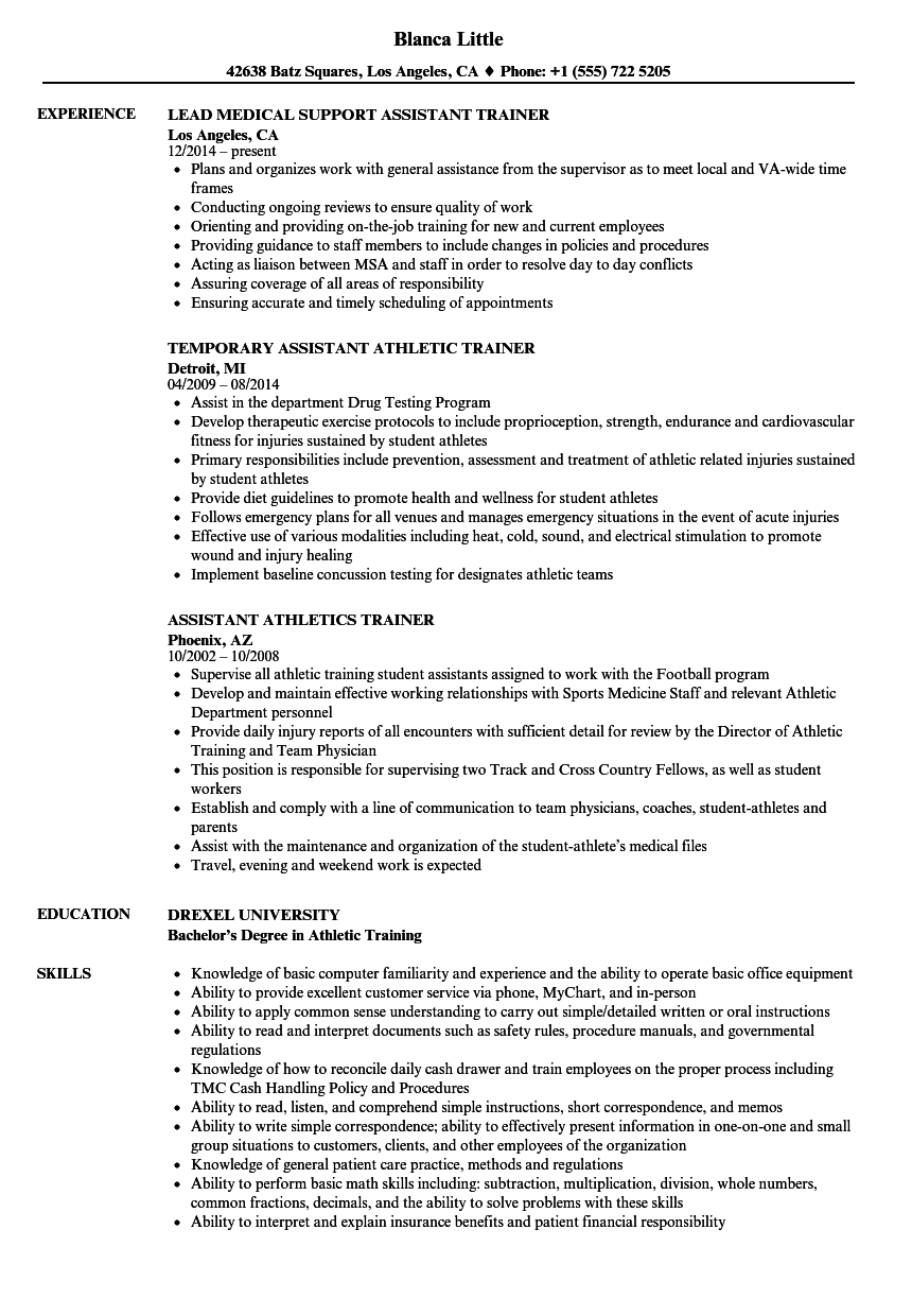 Assistant Trainer Resume Samples Velvet Jobs