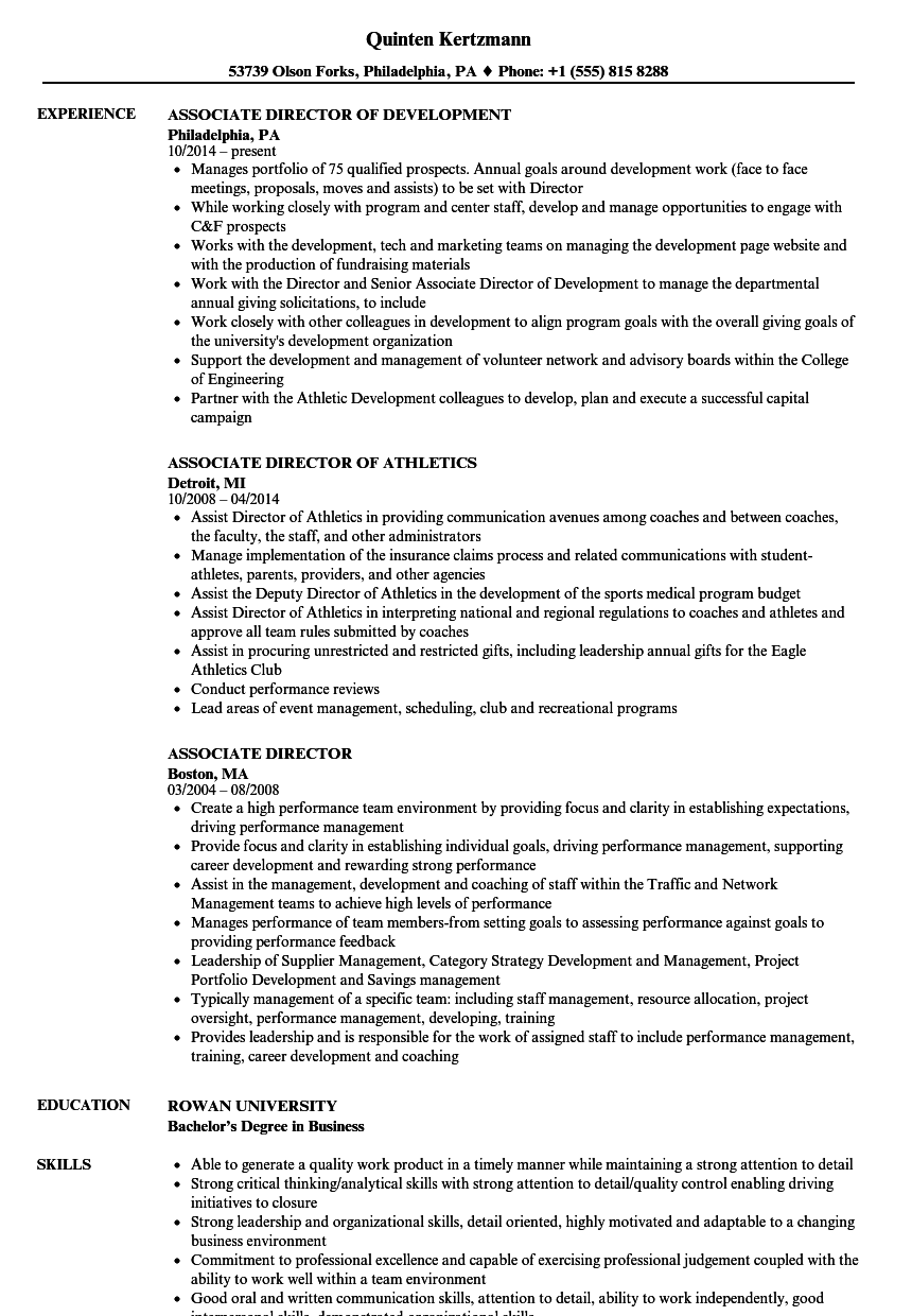 Associate Director Resume