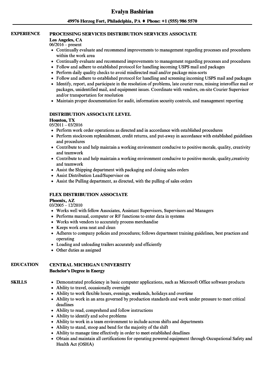 distribution center worker resume