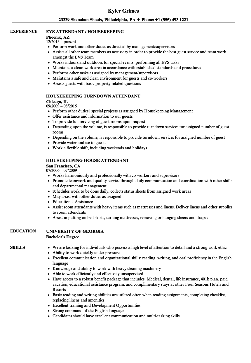 Attendant Housekeeping Resume Samples Velvet Jobs