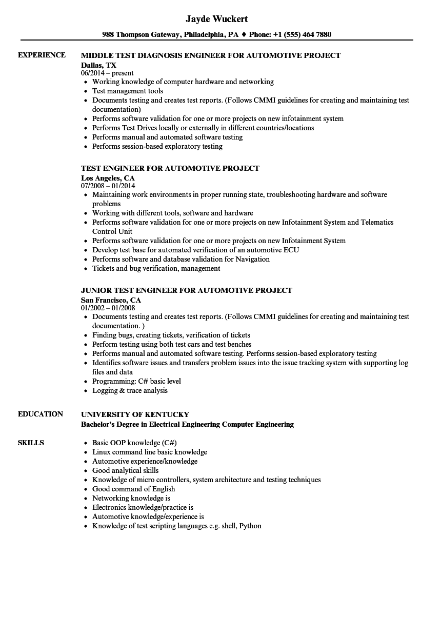 automotive project manager resume sample