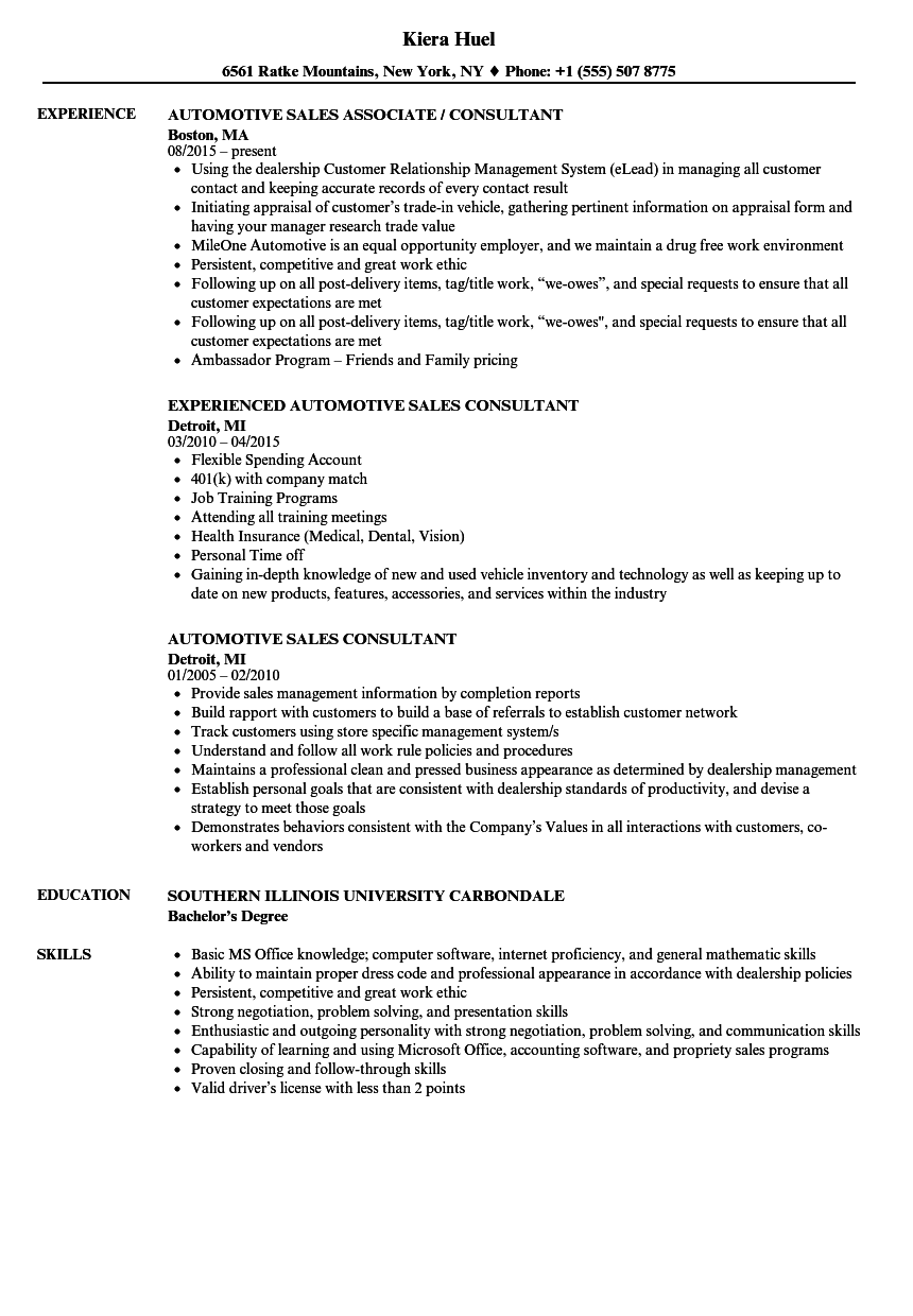 sales consultant job description for resume