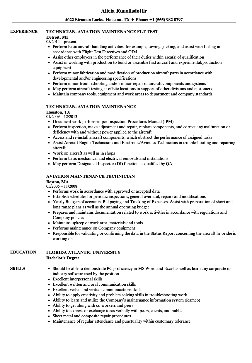 sample resume for aircraft maintenance technician ojt