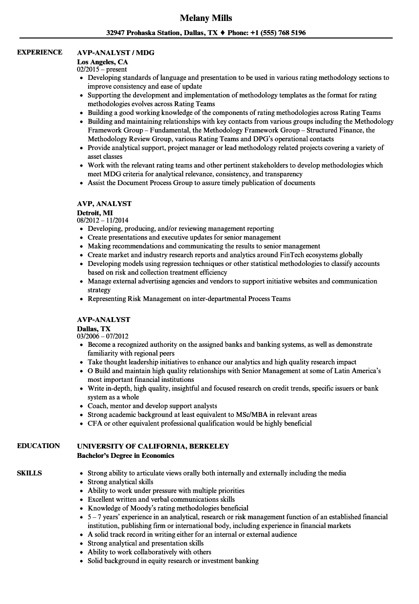 Avp-analyst Resume Samples  Velvet Jobs