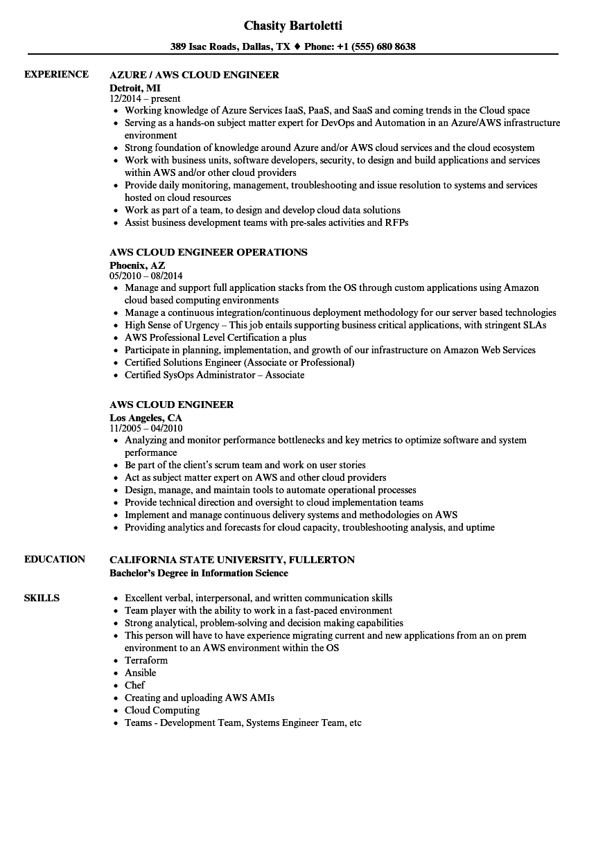 amazon cloud computing resume