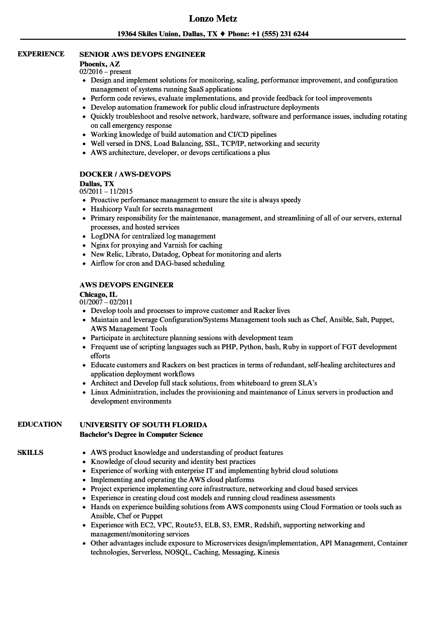 aws resume for 2 years experience pdf  best resume examples