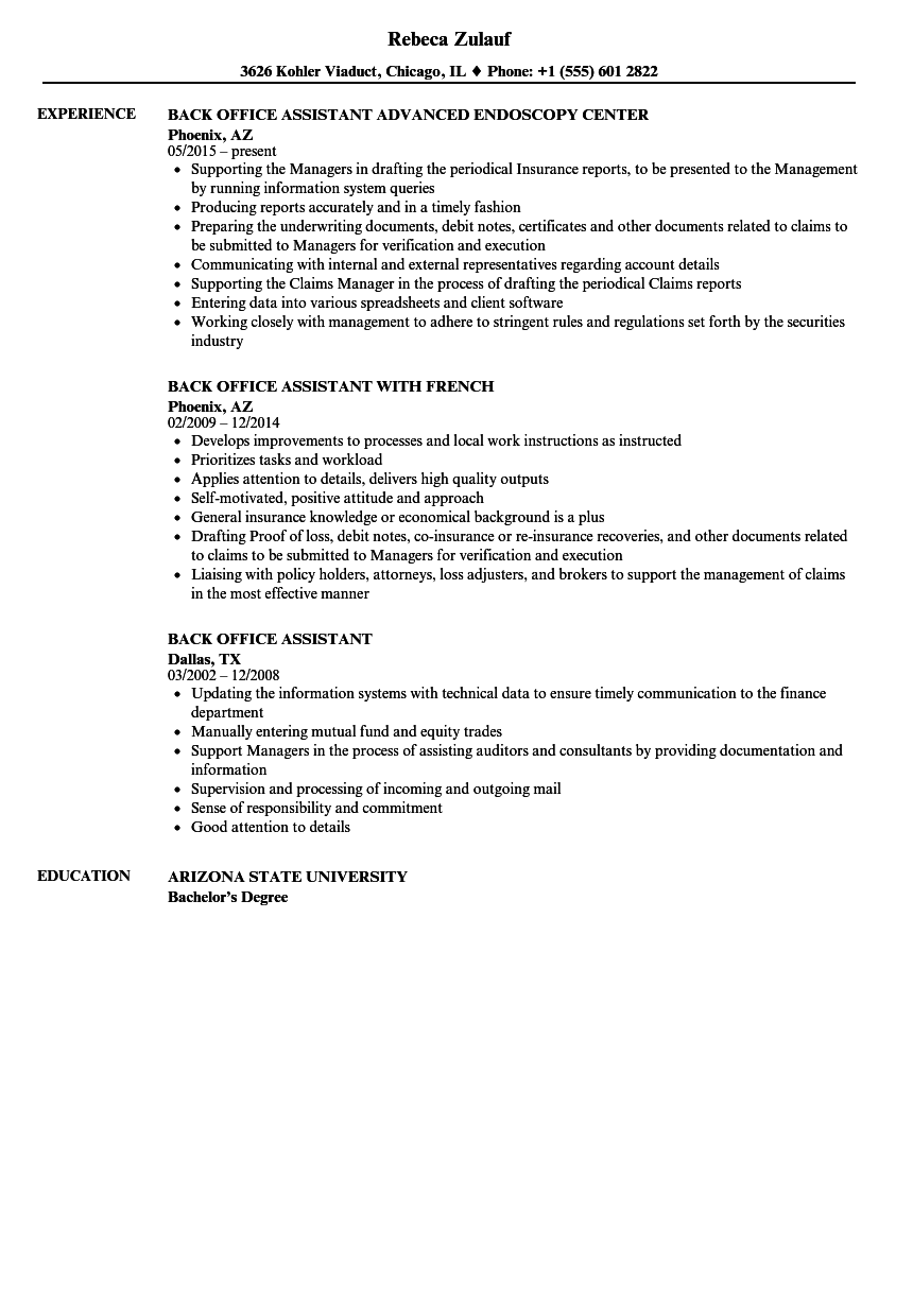 Back Office Assistant Resume Samples Velvet Jobs