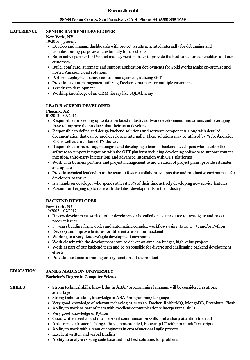 Backend Developer Resume Samples Velvet Jobs